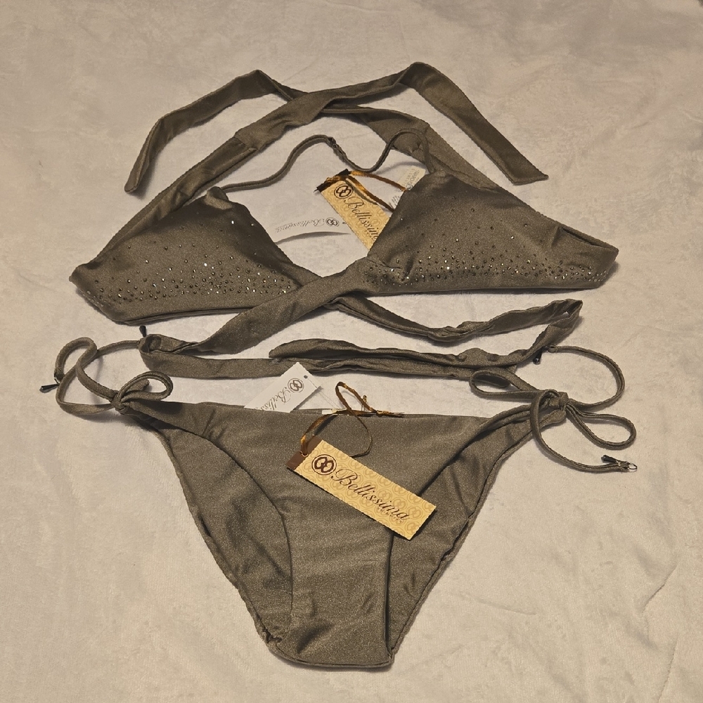 NWT Bellisima Swimwear Platinum Khaki Set bikini/Top Size M